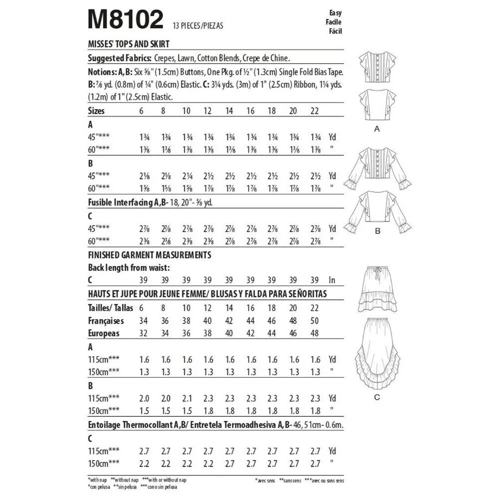 McCalls‎ Sewing Pattern 8102 10521 Top Skirt Misses Size 14-22
